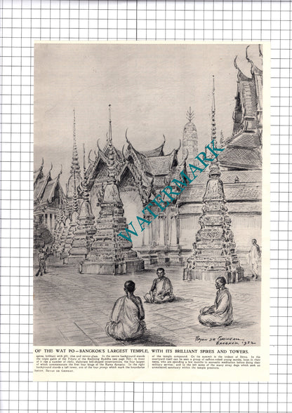 Bangkok West Court Of The Wat Po Temple - 1952 Two-Part Clipping