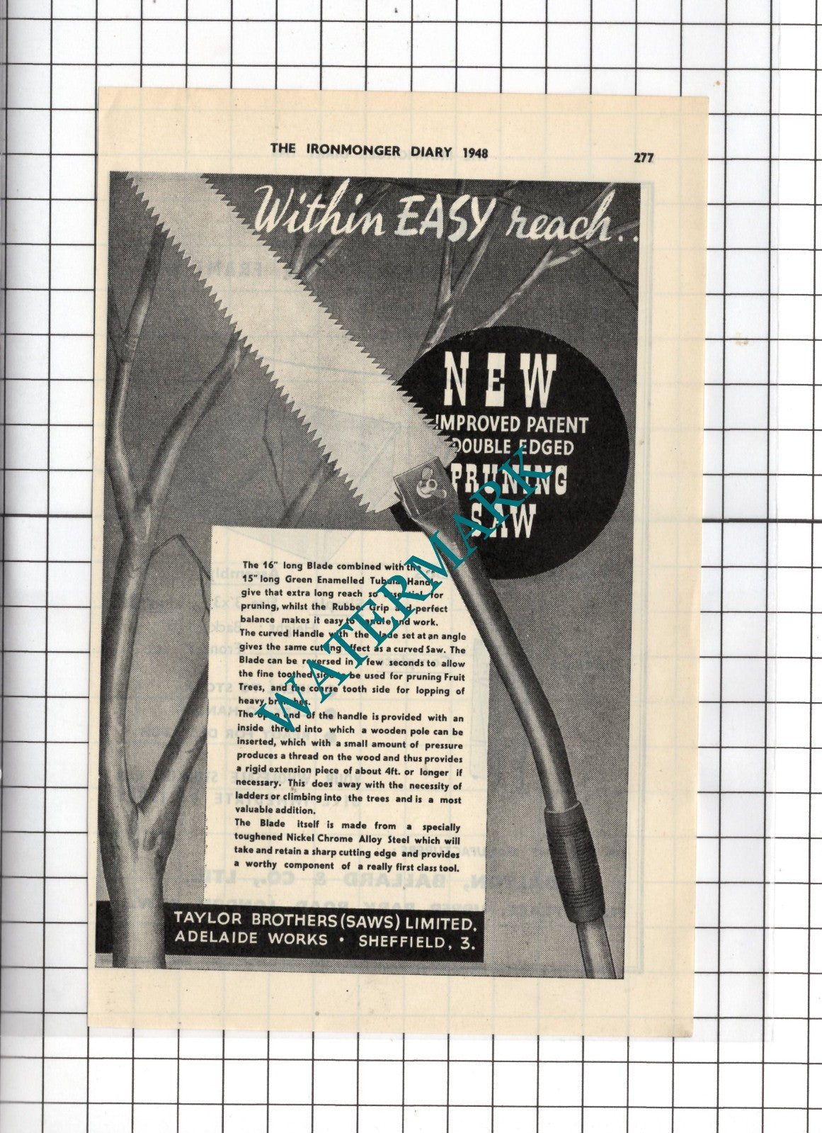 Taylor Brothers Saws Ltd Sheffield / Dalton Ballard & Co London  - 1948 Advert