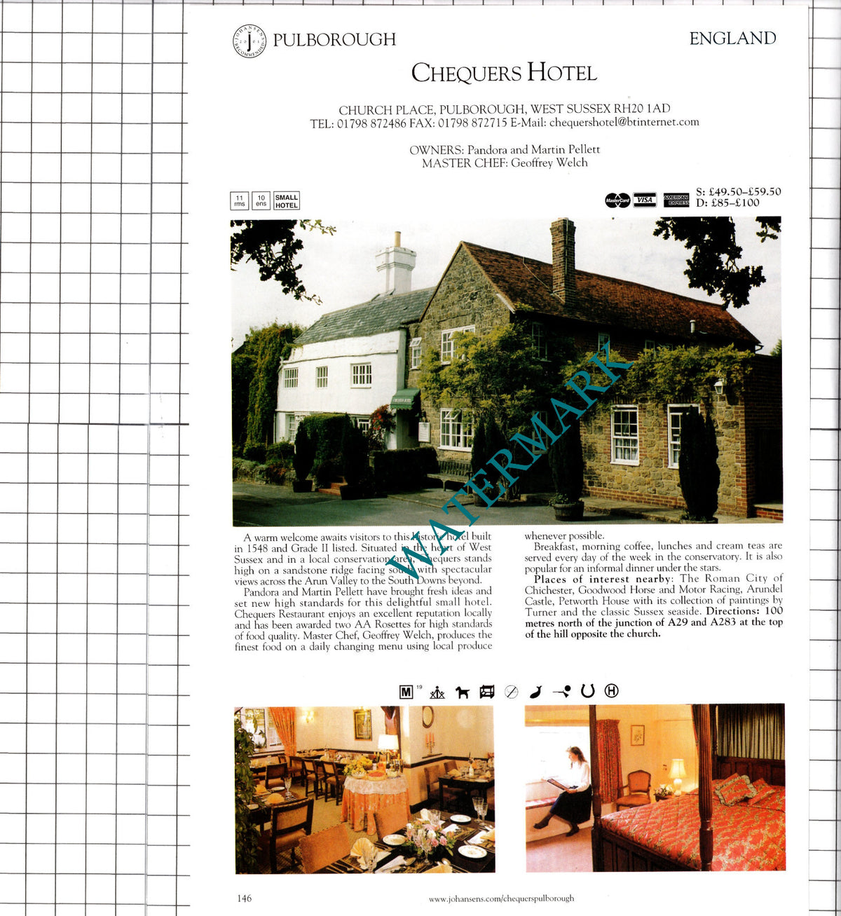 Chequers Hotel Pulborough Sussex / Beaufort Hotel Southsea    - 2001 Advert