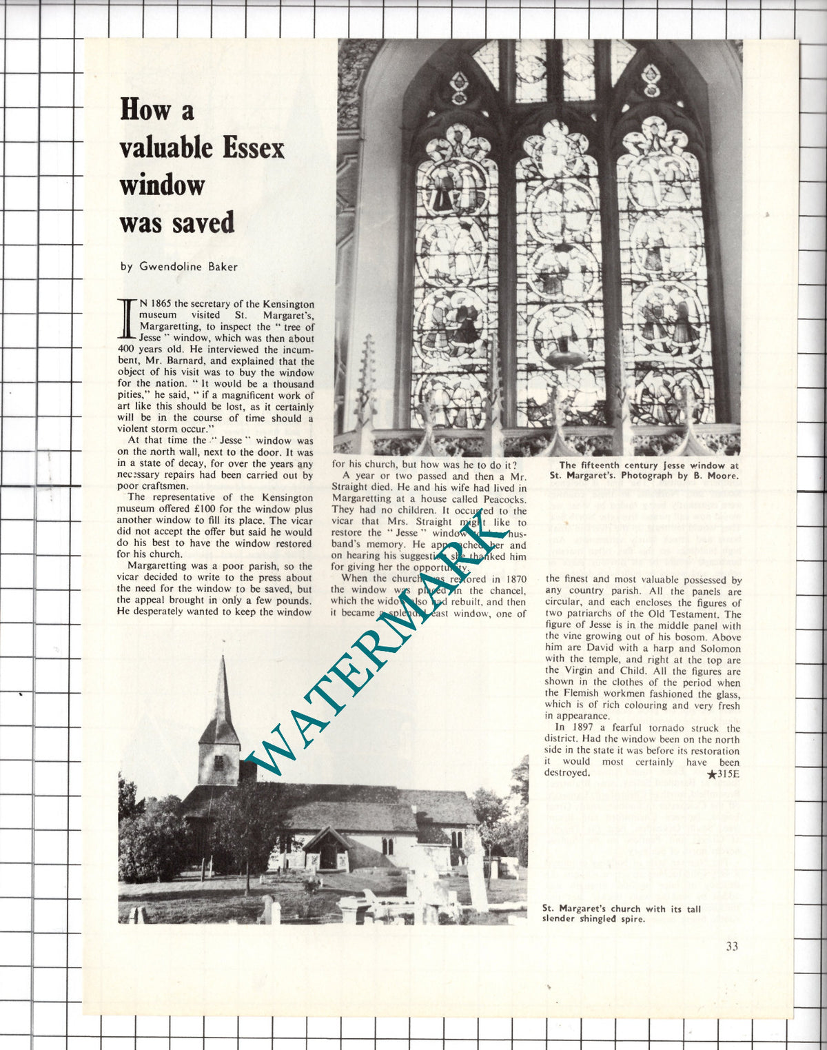 St Margaret's Church Margaretting Essex Jesse Window  - 1972 Article