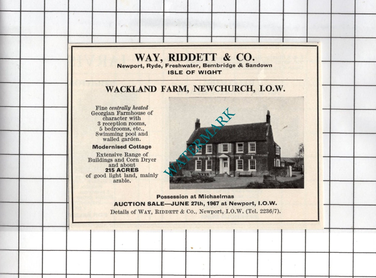 Wackland Farm Newchurch Isle Of Wight  - 1967 SMALL House Advert