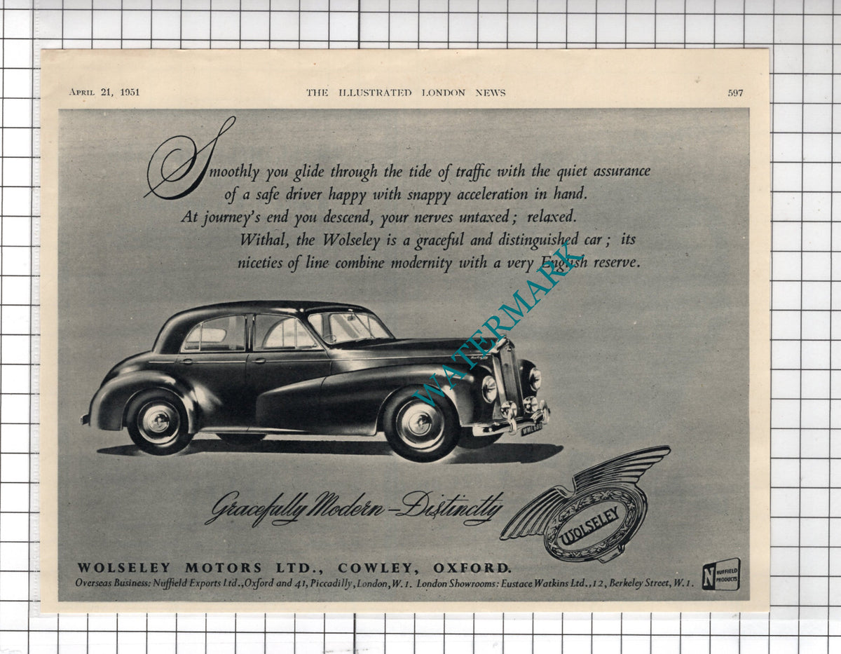 Wolsley Motors Ltd Wolseley Car Advert - 1951 Clipping