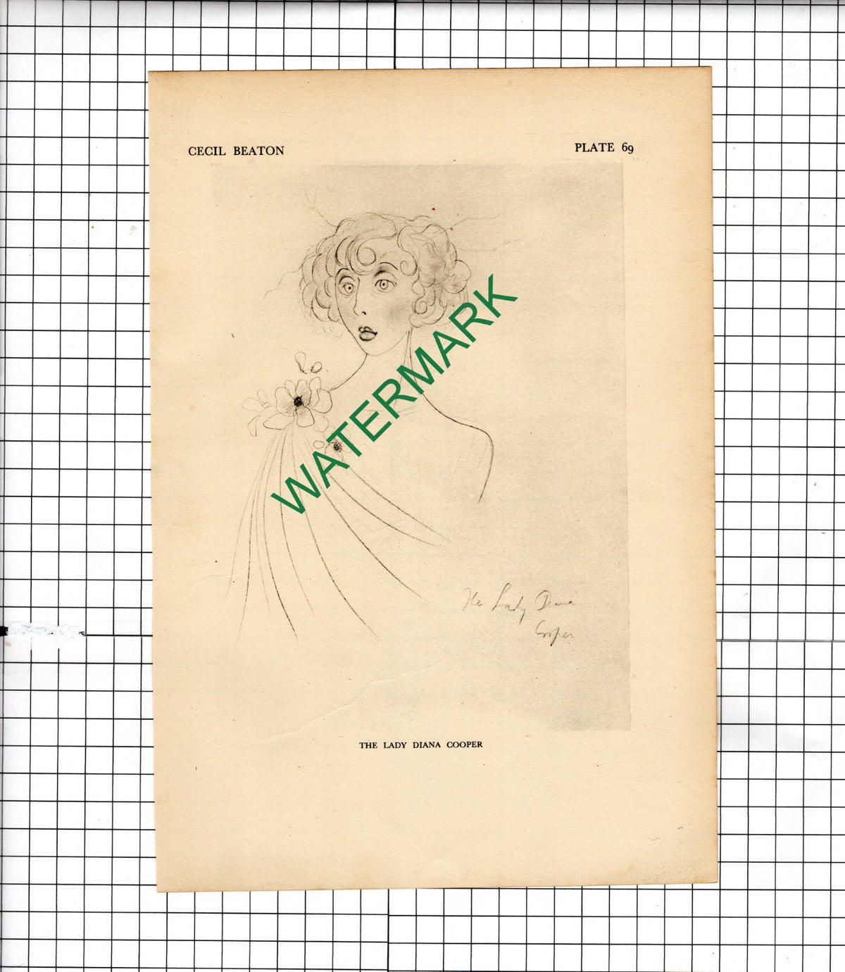The Lady Diana Cooper  Caricature Cecil Beaton  - 1928 Clipping / Print