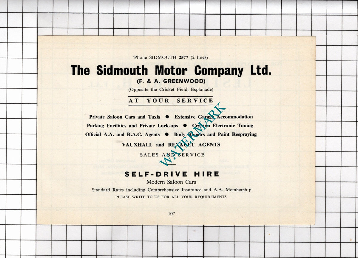 The Sidmouth Motor Company Ltd Greenwood / Lester Smith Auctioneer - 1968 ADVERT