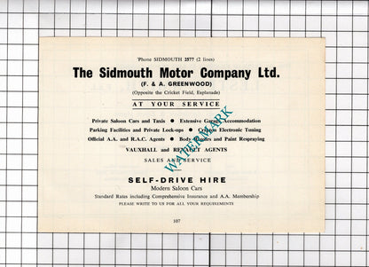 The Sidmouth Motor Company Ltd Greenwood / Lester Smith Auctioneer - 1968 ADVERT