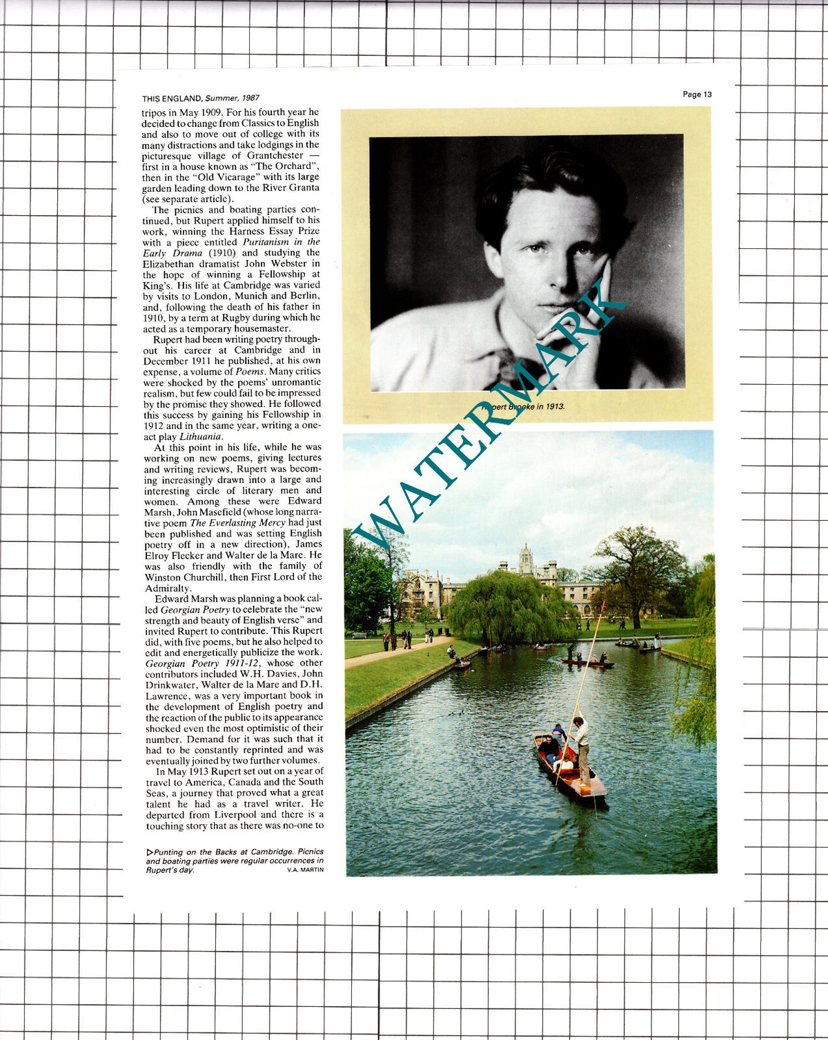 Rupert Brooke Soldier Poet - 1987 Article