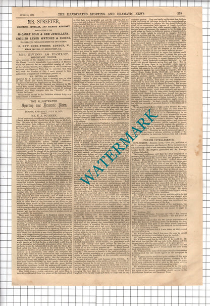 Mr Edward Askew Sothern Actor  - 1875 Print / Article