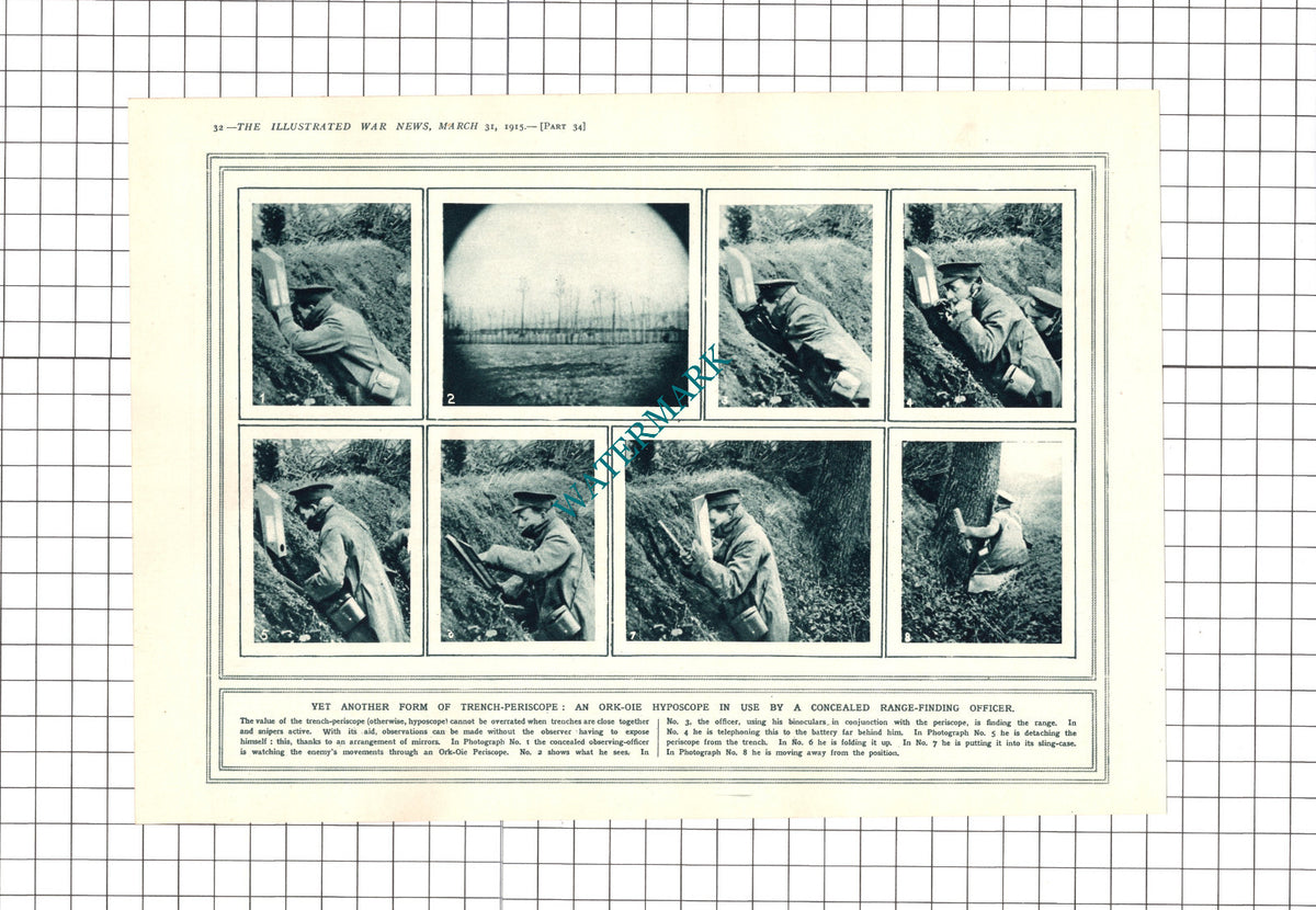 How Ork-Oie Hyposcope Trench Periscope Works - 1915 Clipping / Print