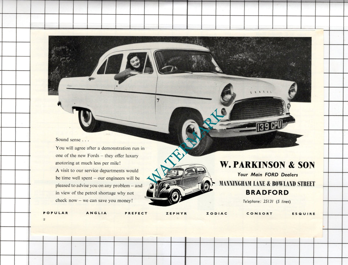 W Parkinson & Son Bradford Yorkshire Car Dealers   - 1957  Advert