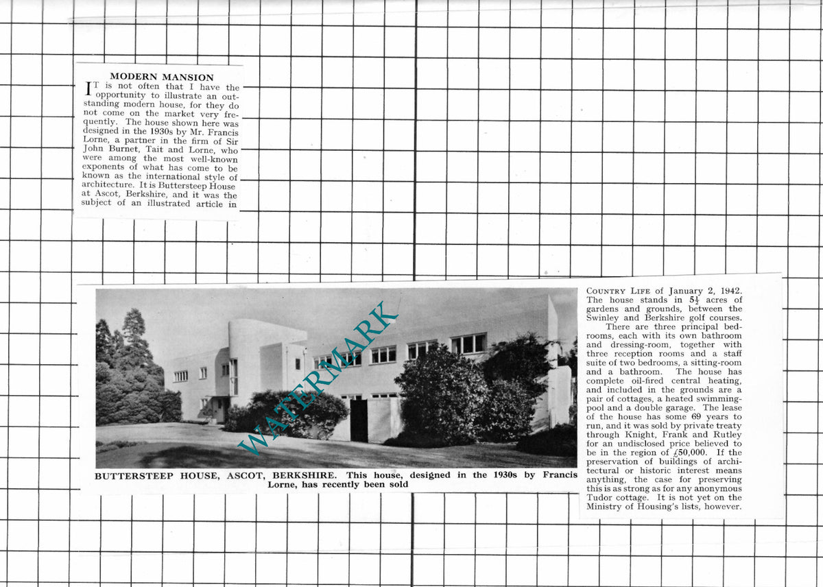 Buttersteep House Ascot Berkshire - 1967 Two-Part Clipping