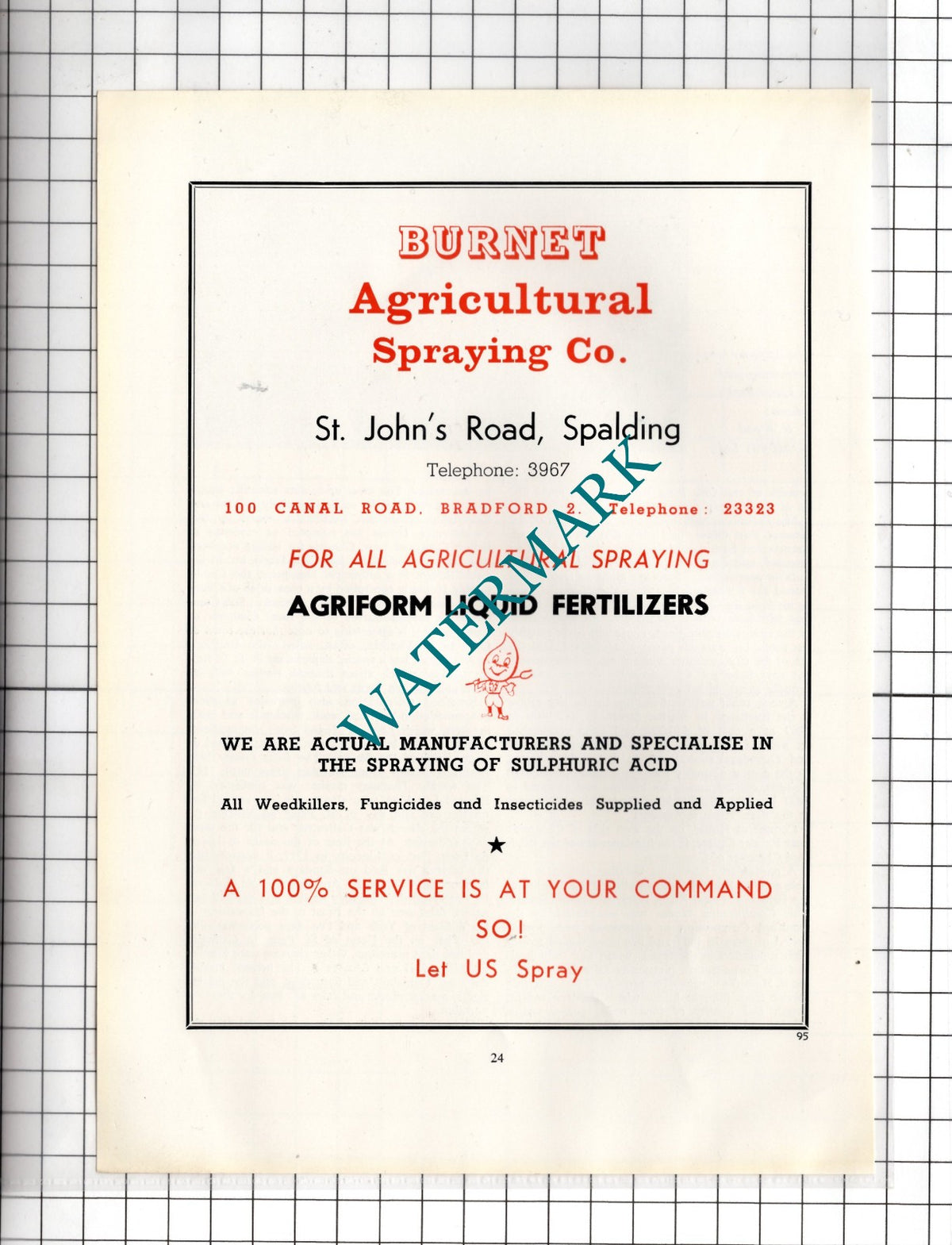 Burnet Agricultural Spraying Co St John's Road Spalding    -  c.1962 Advert
