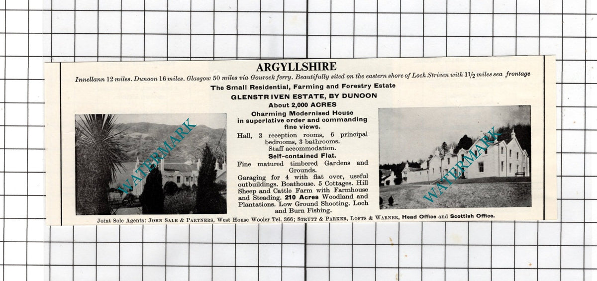 Glenstriven Estate Dunoon Argyllshire Scotland  -   1967 House Sale Advert