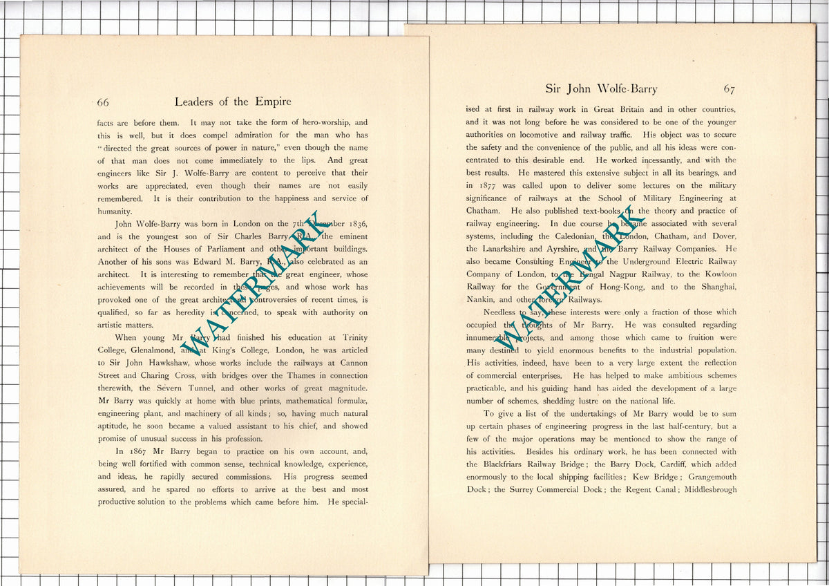 Sir John Wolfe-Barry -- c.1920 Print / Article
