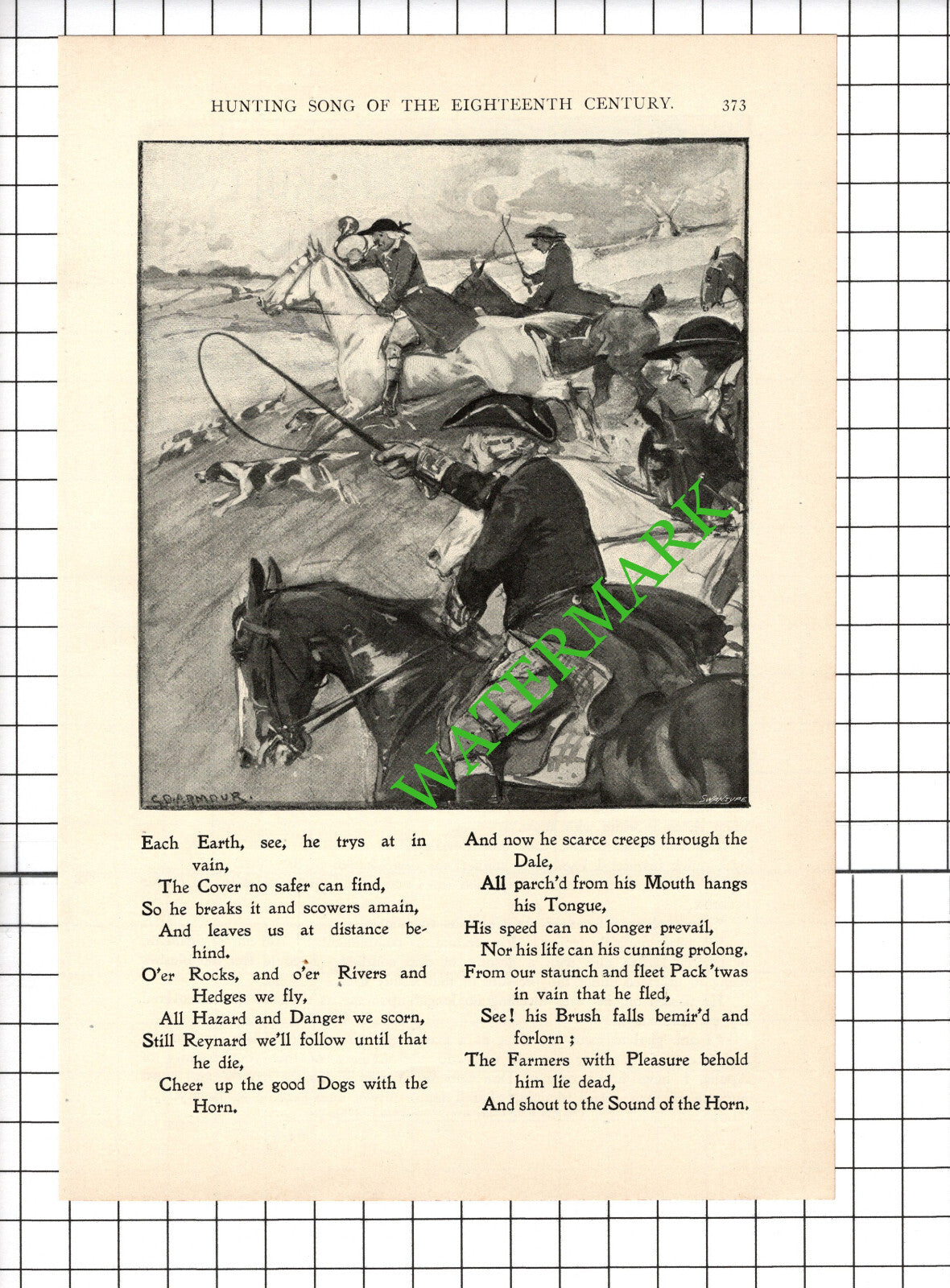 18th Century Hunting Song Fox Hunting Song - 1898 TWO-PART Cutting / Print