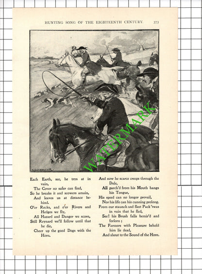 18th Century Hunting Song Fox Hunting Song - 1898 TWO-PART Cutting / Print