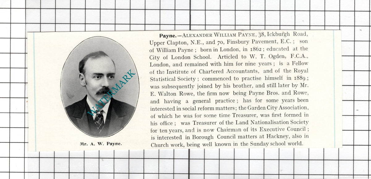Mr Alexander William Payne    - c.1905 Clipping