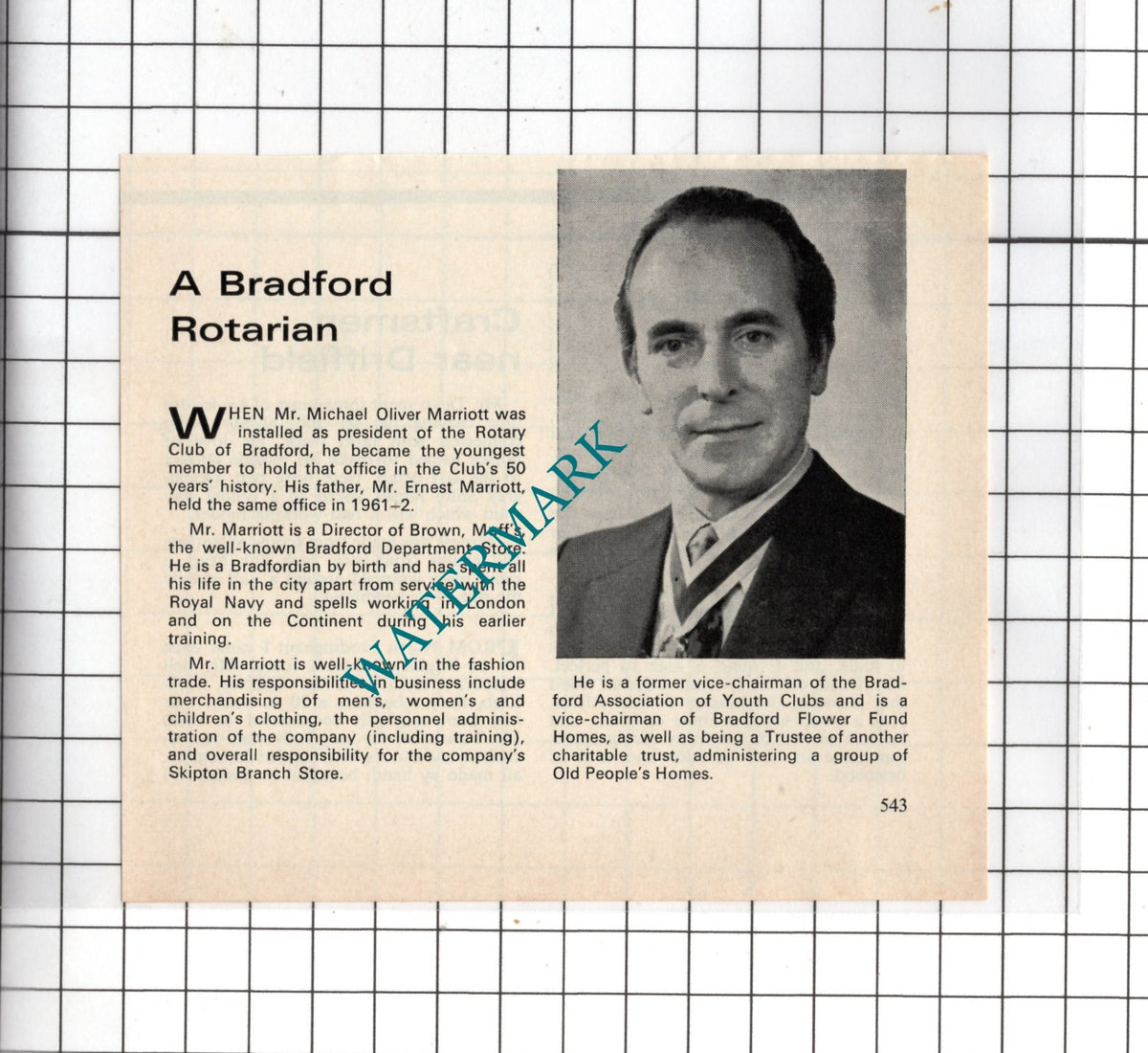 Mr Michael Oliver Marriott Brown Muffs Rotary Club Bradford -1972 Small Clipping