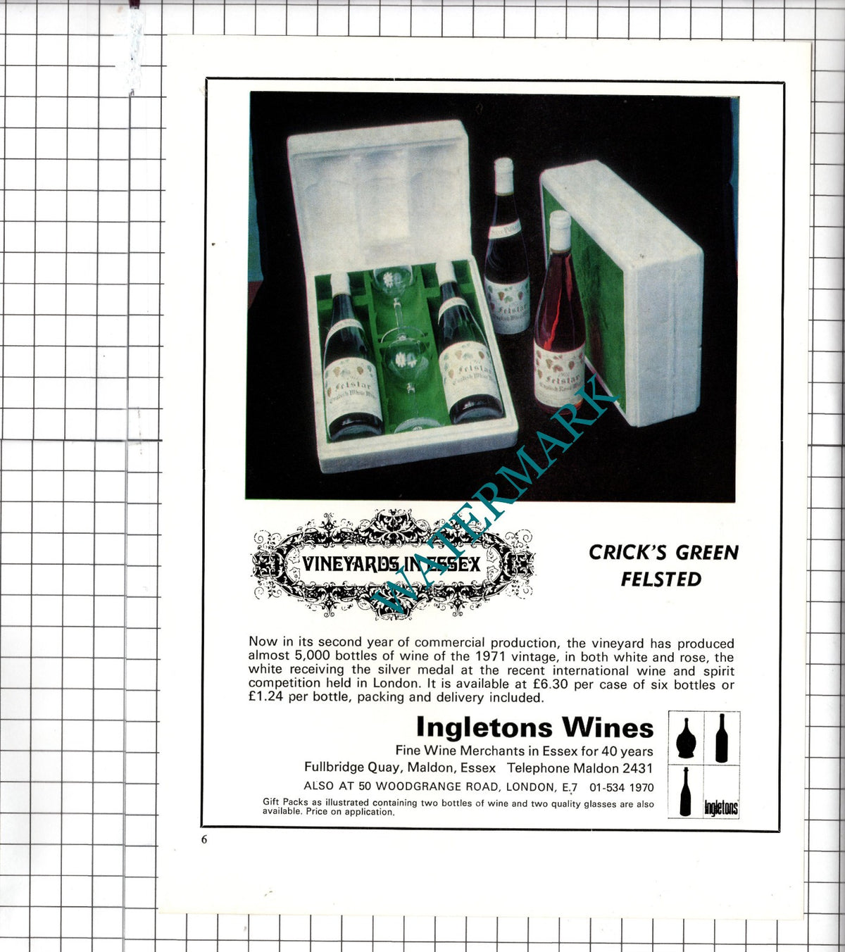 Felsted Vineyard Essex Ingletons Wines Advert - 1972