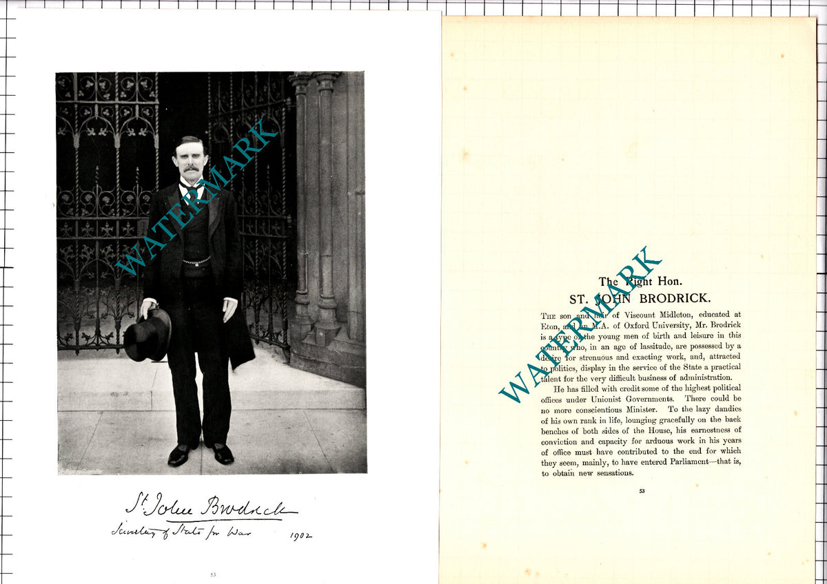 The Right Hon St John Brodrick Viscount Midleton  - c.1904 Article / Print