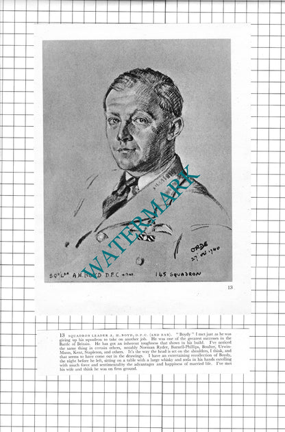 S/L A H Boyd / S/L Douglas Bader WW2 Pilot - 1942 Book Print & Short Text