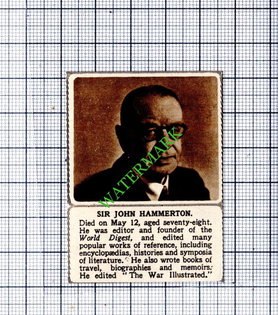 Sir John Hammerton Obituary - 1949 SMALL Cutting