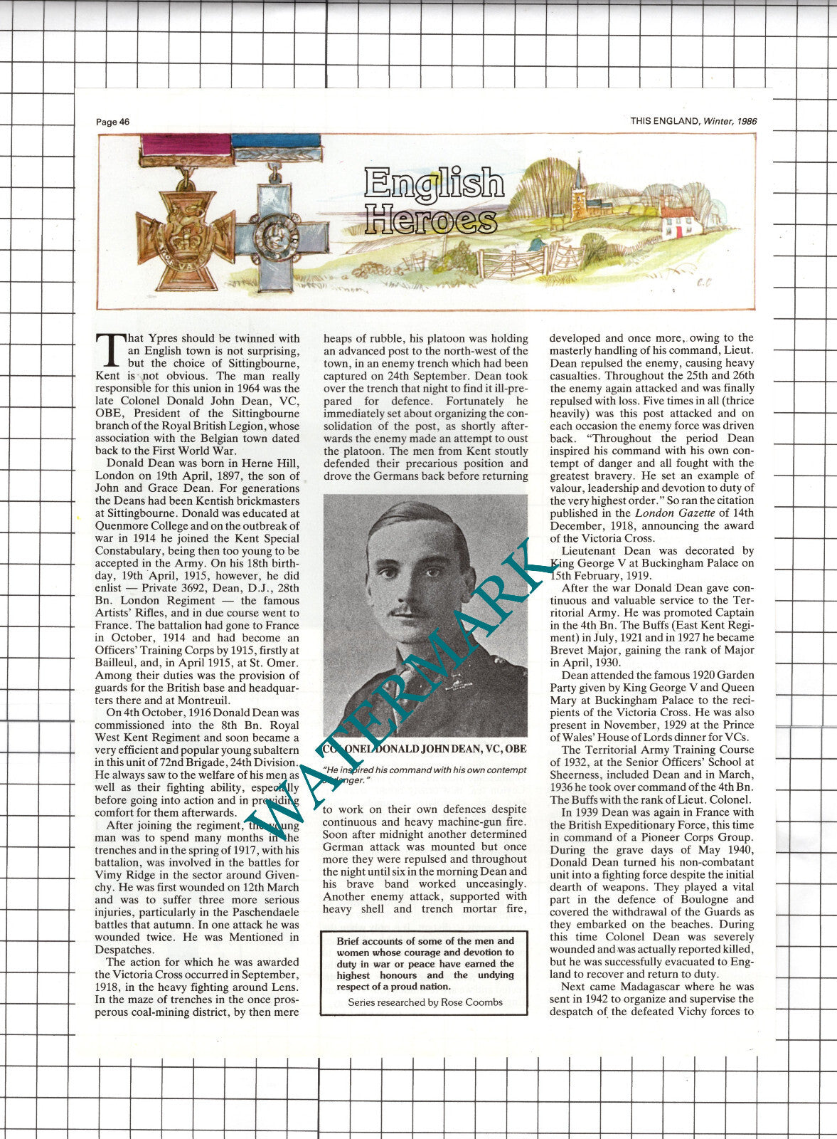 Colonel Donald John Dean  Donald Dean Sittingbourne Kent  - 1986 Article