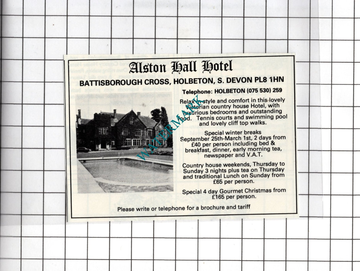 Alston Hall Hotel Battisborough Cross Holbeton Devon - 1980 Small  Advert