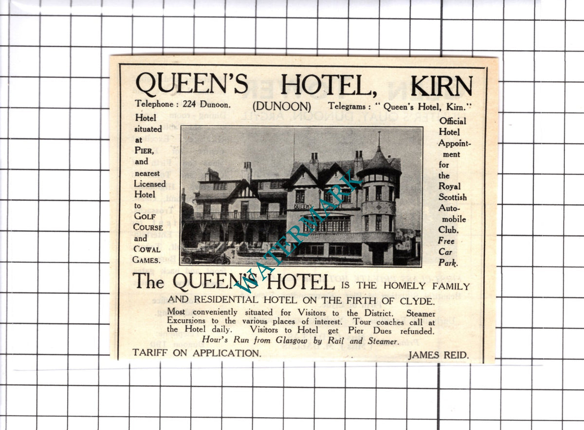 Queen's Hotel Kirn James Reid / Glen Tower Dunoon Dallas Advert-1939 Cutting