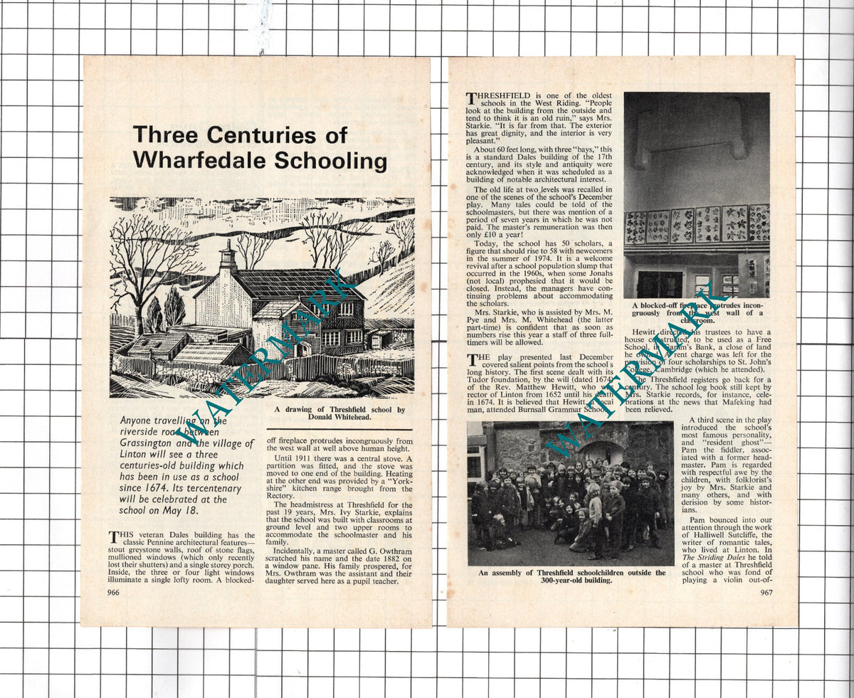 Threshfield School Yorkshire Mrs Ivy Starkie Mrs Pye  - 1974 Small Article