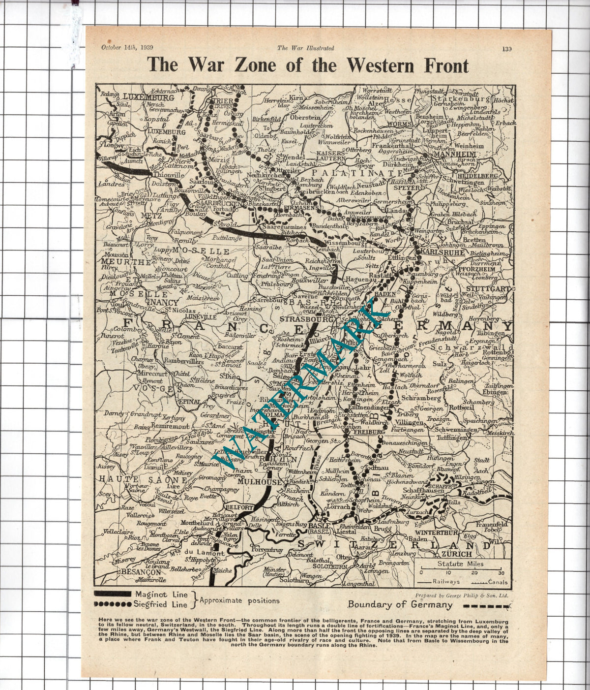 War Zone Of The Western Front Map World War Two WW2 - 1939 Clipping