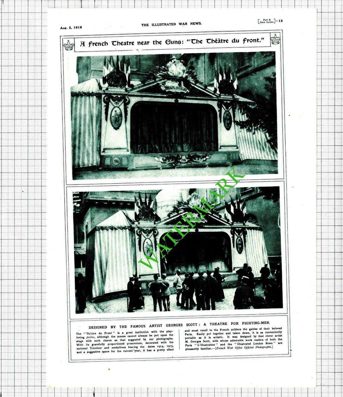 Theatre Du Front Georges Scott Artist Great War WW1 -  1916 Cutting