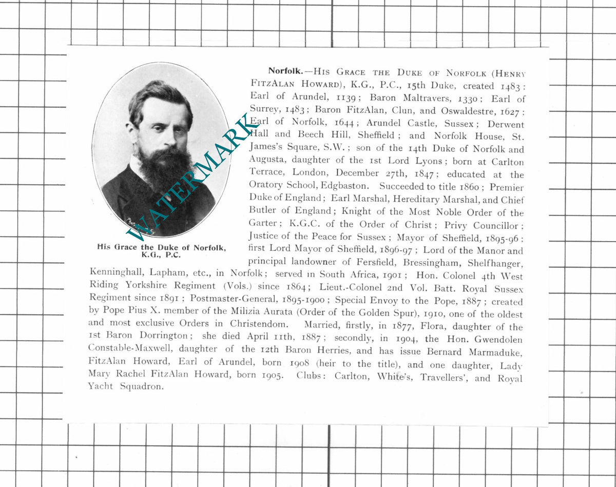 Henry Fitzalan Howard The Duke Of Norfolk - 1911 Clipping