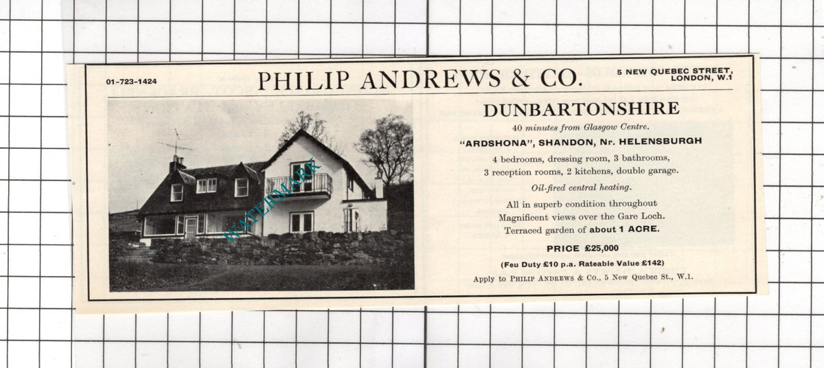 Ardshona Shandon Dunbartonshire House Sale Advert - 1967