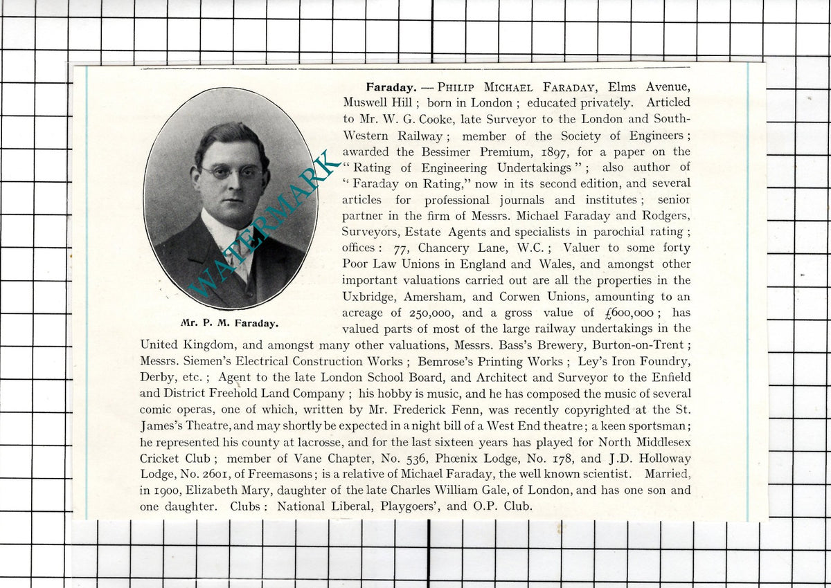 Philip Michael Faraday London / Charles Rolls Foster  Armaside - c.1905 Clipping