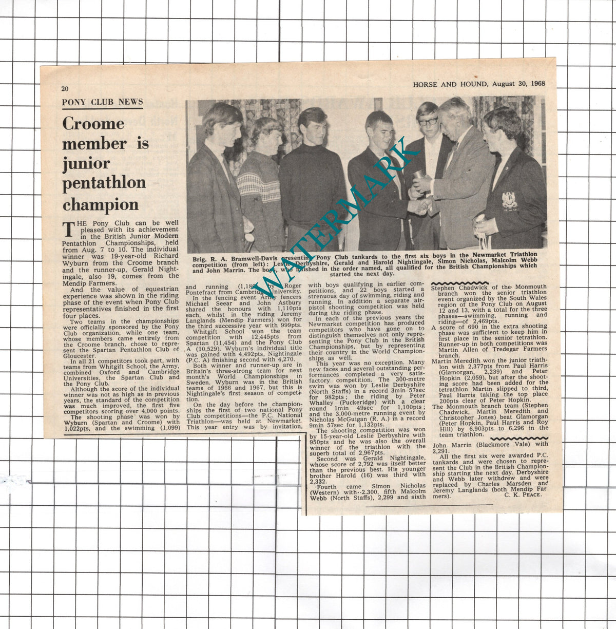 Pony Club Leslie Derbyshire Harold Nightingale John Marrin  - 1968 Cutting
