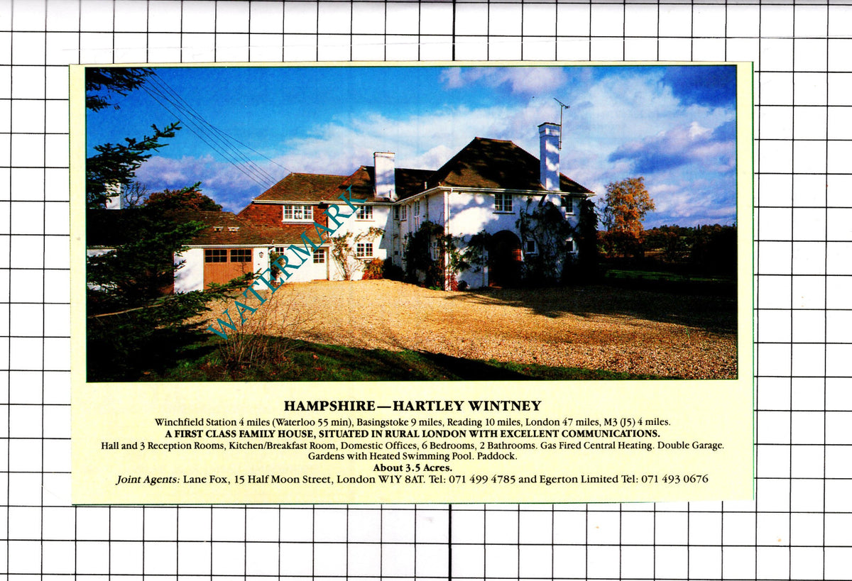 Hartley Wintney Hampshire House Sale Advert - 1991 Clipping