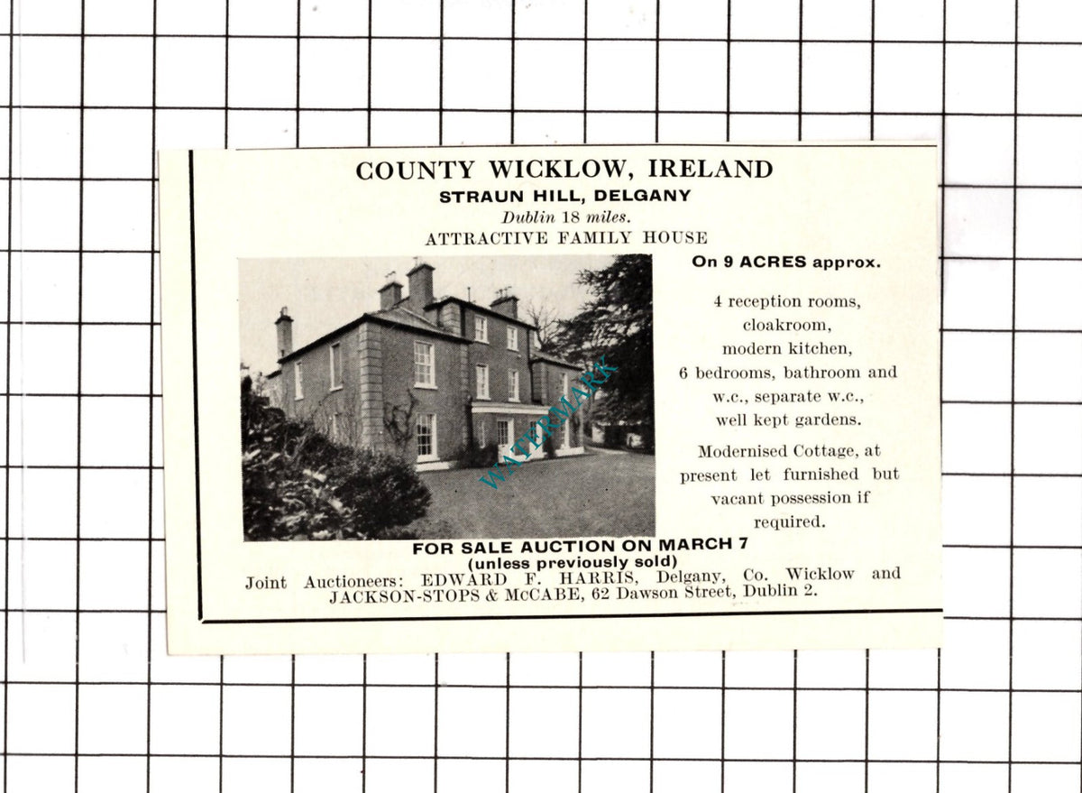 Straun Hill Delgany County Wicklow SMALL House Sale Advert  - 1967 Clipping