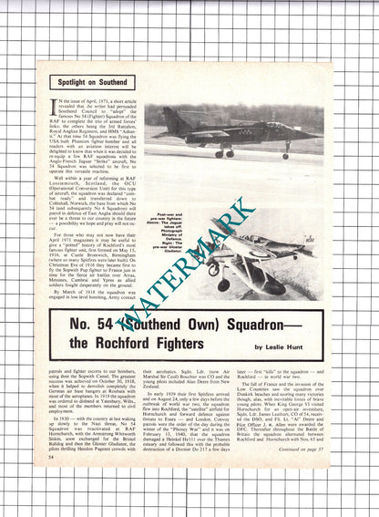 No 54 Southend Own Squadron The Rochford Fighters Terry Carlton  - 1976 Article