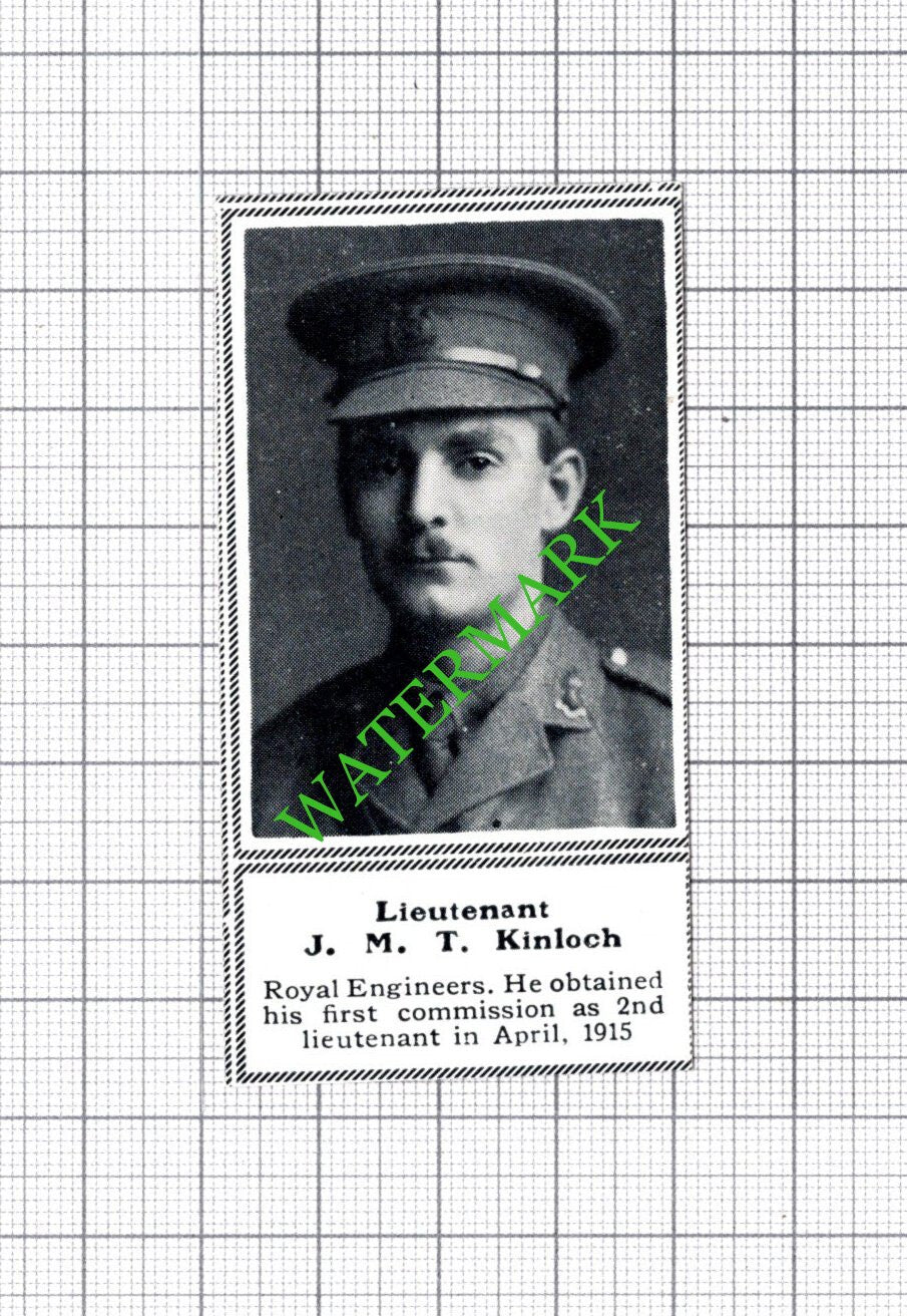 Lt J M T Kinloch Royal Engineers WW1 -c.1918 SMALL Cutting