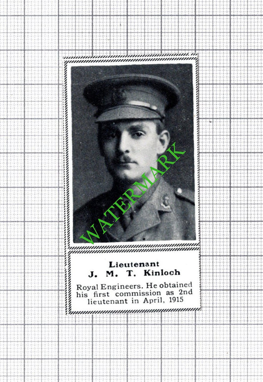 Lt J M T Kinloch Royal Engineers WW1 -c.1918 SMALL Cutting