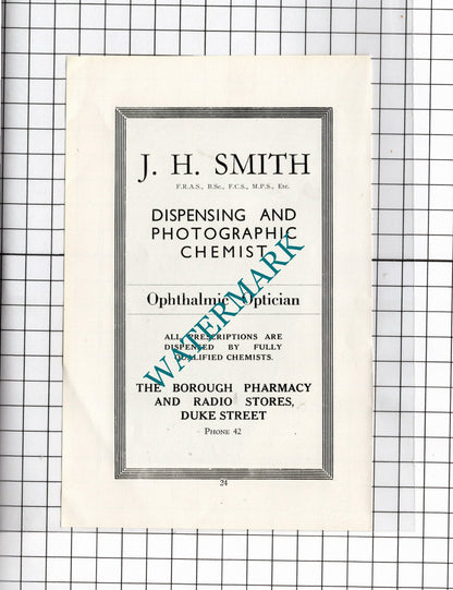 Bayard's Cove Dartmouth Devon / J H Smith Optician Dartmouth- c.1940s Advert
