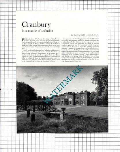Cranbury House Otterbourne Hampshire Mrs Tankerville Chamberlayne - 1958 Article