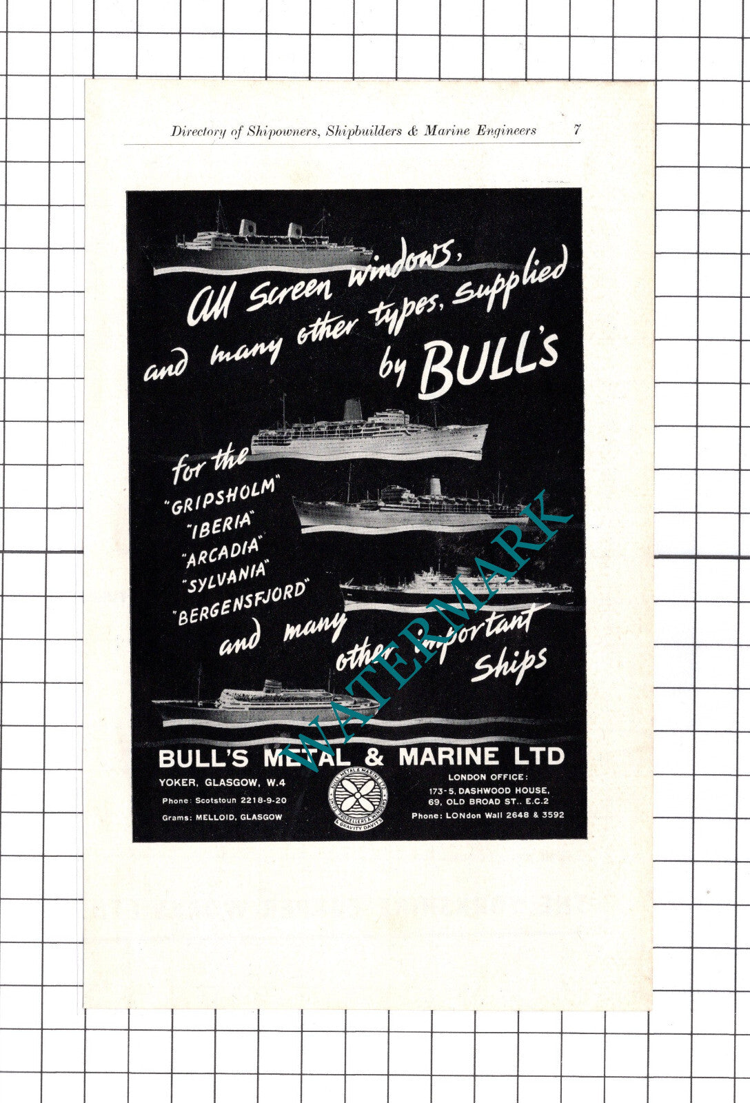 Bull's Metal & Marine Ltd Yoker Glasgow Advert - c.1957 Book Print / Clipping