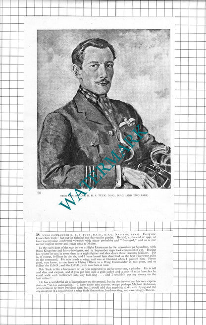Flt Lt J I Kilmartin / Wing Cmdr R R S Tuck WW2 - 1942 Book Print & Short Text