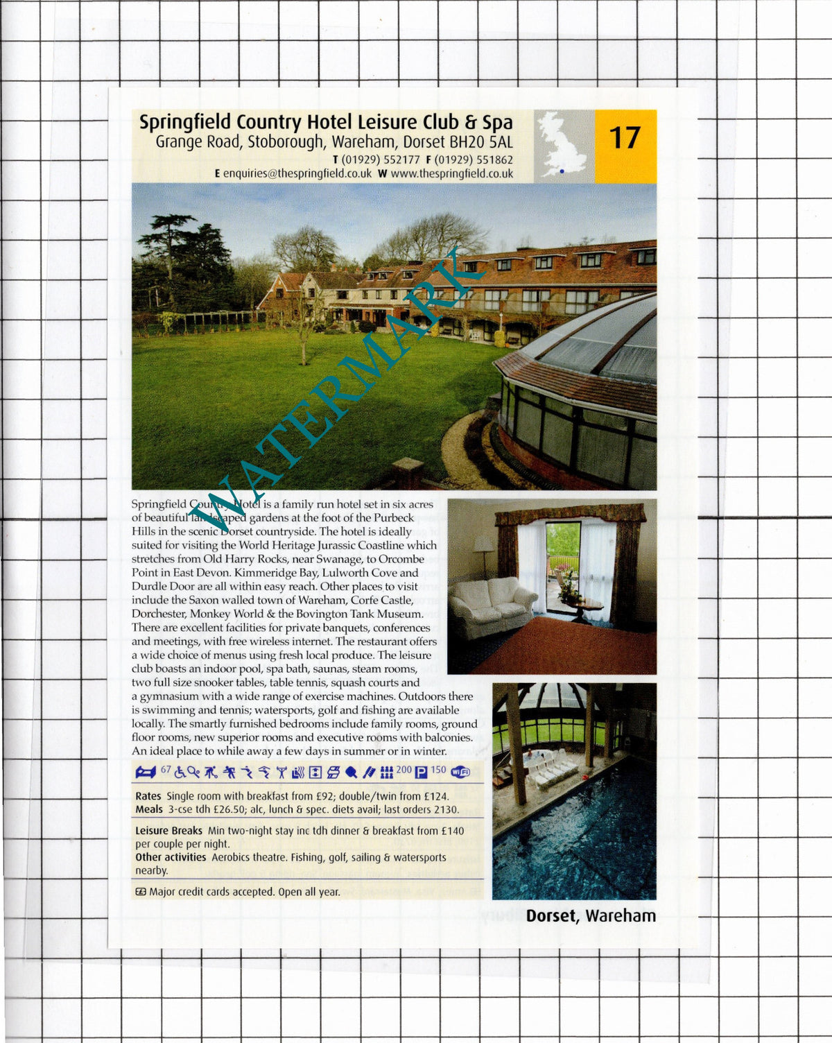 Springfield Hotel Stoborough Dorset / Bibury Court Gloucestershire-  2011 Advert