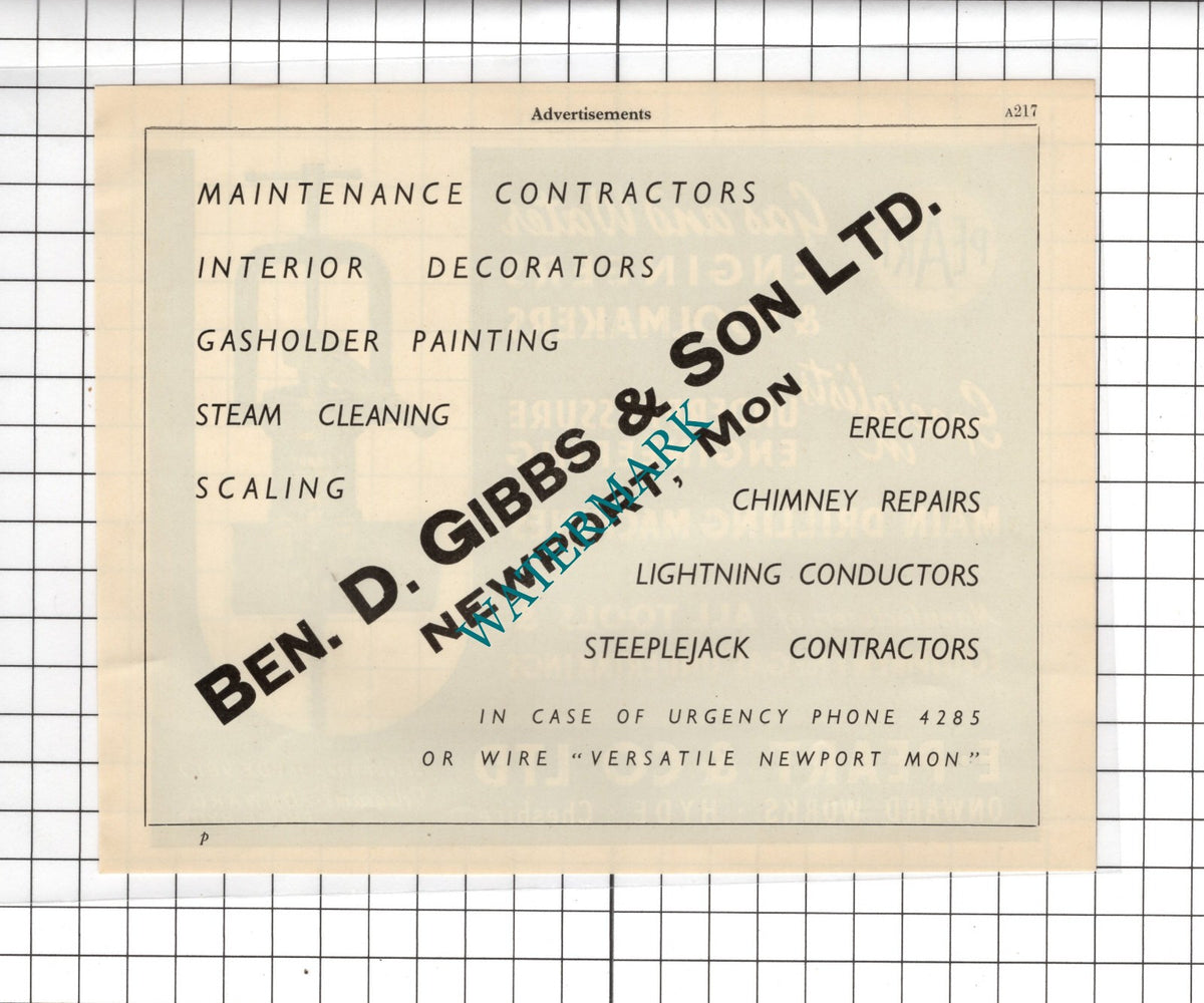 E Peart & Co Ltd Hyde Cheshire / Ben D Gibbs & Son Newport Wales - 1951 Advert