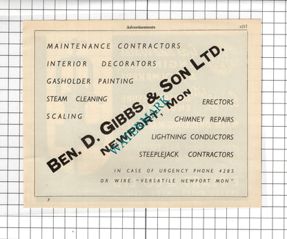 E Peart & Co Ltd Hyde Cheshire / Ben D Gibbs & Son Newport Wales - 1951 Advert