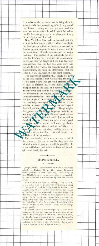 Joseph Mischka Buffalo New York - 1906 Clipping / Print