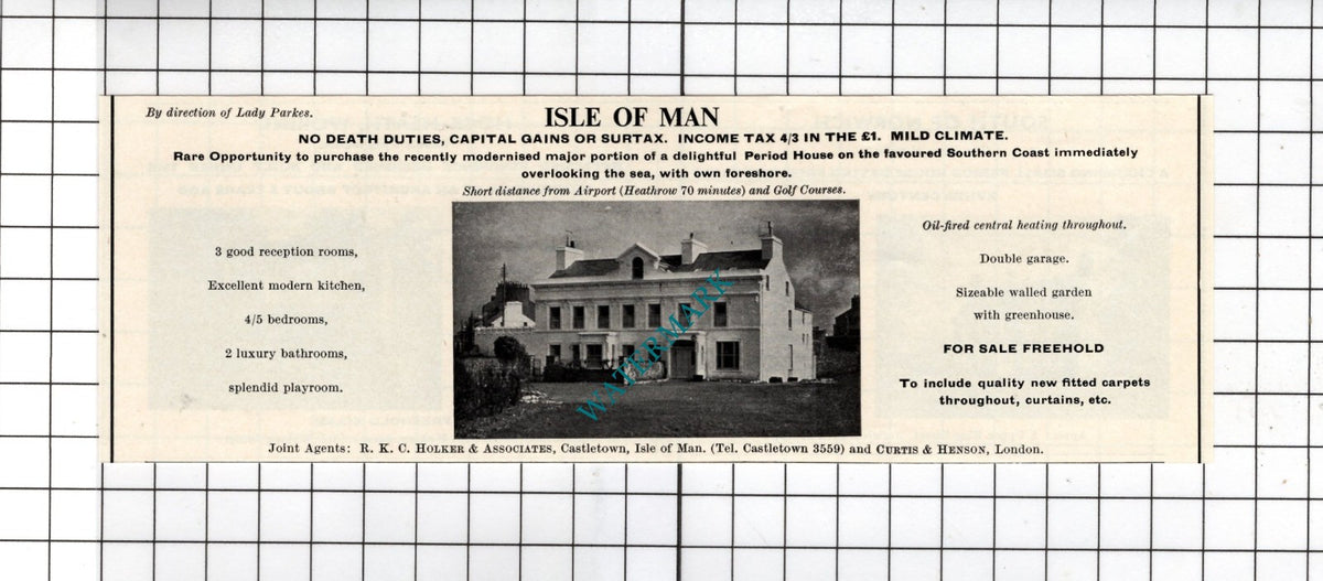 Lady Parkes Isle Of Man  - 1967 House Sale Advert