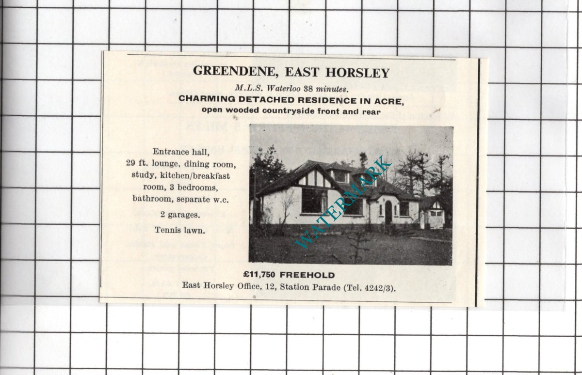 Greendene East Horsley Surrey  - 1967 SMALL House Sale Advert